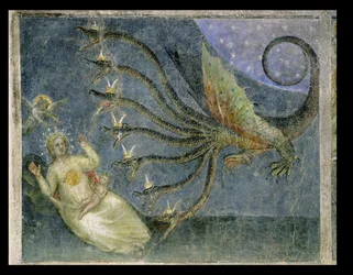 Die mit der Sonne bekleidete Frau und der siebenköpfige Drache, 1360-70