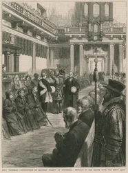 Verteilung der Maundy-Wohltätigkeit in Whitehall (Gravur)