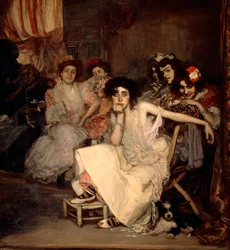 „Die Sklavin“ Gruppe spanischer Prostituierter, eine von ihnen hat einen traurigen Blick