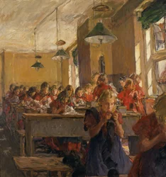 Nähunterricht im Waisenhaus