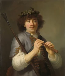 Rembrandt als Schäfer mit Hirtenstab und Flöte. 1636