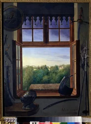 Blick auf den Alexanderpark vom Fenster der Waffenkammer im Palast von Zarskoje Selo