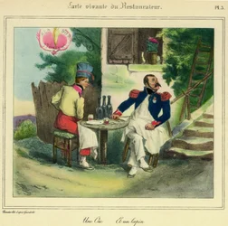 Die lebende Karte des Restaurateurs „Eine Gans und ein Hase“ (Lithografie)