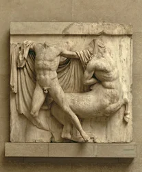 Ein Lapithe tötet einen Kentauren, Metope XXVII von der Südseite des Parthenon, 447-432 v. Chr.