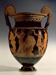 Karneia oder Erntefest, rotfiguriger Volutenkrater, spätes 5. Jahrhundert v. Chr. - frühes 4. Jahrhundert v. Chr.