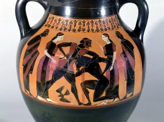 Theseus im Kampf mit dem Minotauros, Detail einer attischen schwarzfigurigen Amphora