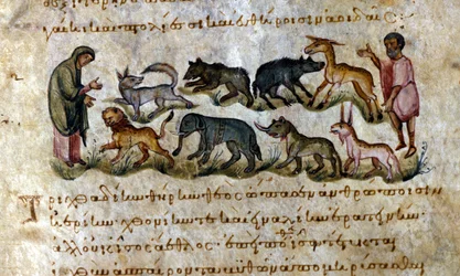 Spiel: die Tiere, die man jagen kann - in „De Venatione“ von Oppianus, griechisches Manuskript aus dem 13. Jahrhundert