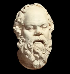 Marmorbüste des griechischen Philosophen Sokrates (470-399 v. Chr.) nach dem Original von Lysippos (um 330 v. Chr.), das das Pompeion von Athen schmückt. Paris, Louvre Museum