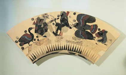 Fragment einer Vase mit der Darstellung des Herakles, der Prometheus von seiner Qual durch den Adler befreit, schwarzfigurige Keramik
