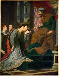 Esther vor Ahasverus (allgemein als Xerxes I. identifiziert)