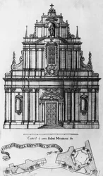 Fassade und Grundriss der Verkündigungskirche in Messina, Stich von Guarino Guarini (1624-1683), Italien