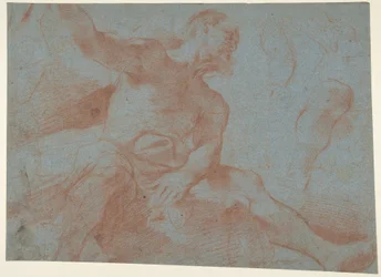 Sitzender alter Mann mit erhobenem rechten Arm (Tithonus) (recto)