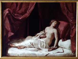 Der Tod von Königin Kleopatra Der Selbstmord von Kleopatra VII Thea Philopator (69-30 v. Chr.), Königin des Alten Ägypten - (Der Tod von Königin Kleopatra) Gemälde von Guercino (Giovan Francesco Barbieri) (Guerchin) (1591-1666) 1648 Dim 173x237 cm Genua, M