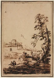 Landschaft mit kleiner Gebäudegruppe, zweite Hälfte 1700er Jahre