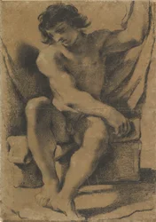 Sitzender nackter junger Mann in nahezu frontaler Ansicht, um 1618
