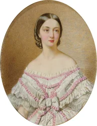 Porträt von Françoise, Herzogin von Chartres (1844-1925) in weißem Kleid und Schal mit rosa Rüschen