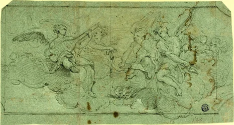 Musizierende Engel in Wolken (recto); Sitzender Kleriker (verso)