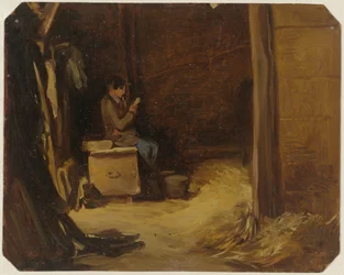 Briefe lesender Junge in einem Stall