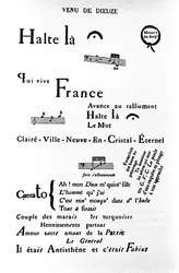 Kalligramm (Rebus) von Guillaume Apollinaire: „Kommen von Dieuze“