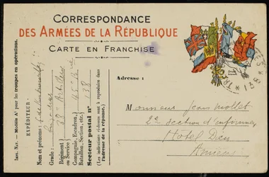 Postkarte an Jean Mollet
