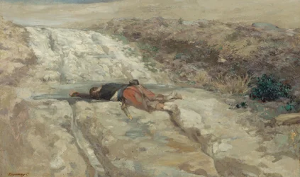 Szene des Krieges von 1870: Toter Soldat auf einem Schlachtfeld, um 1870