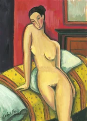 Akt, der sich auf das Bett lehnt, 2010