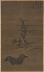 Hirtenjungen und Büffel in Landschaft