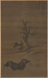 Hirtenjungen und Büffel in der Landschaft, 1200er Jahre