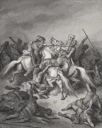 Abischai rettet David das Leben, Samuel 2:17, Illustration aus Dores 