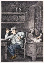 Der Diebstahl von Jean Valjean - in „Les Misérables“ von Victor Hugo, ill. von Brion, ed. Hetzel und Lacroix