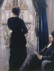 Innenraum. Frau am Fenster