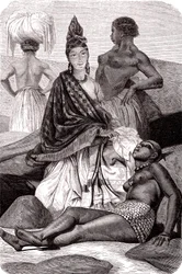 Signare, die mulattisch-französischen afrikanischen Frauen auf der Insel Gorée, Senegal. 1861 (Gravur)