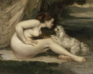 Nackte Frau mit Hund