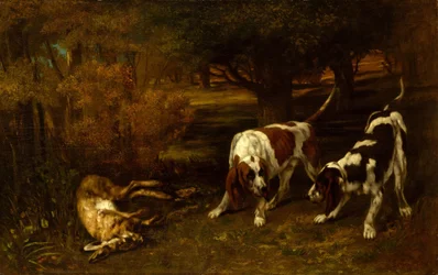 Jagdhunde mit totem Hasen, 1857