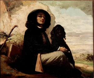 Selbstporträt mit schwarzem Hund, 1842. Lebensdaten des Künstlers: 1819-1877