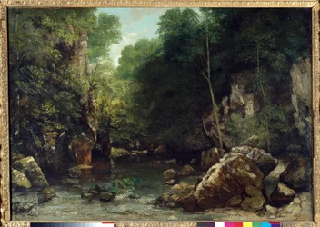 Der überdeckte Bach, bekannt als Eingang zum Vallée du Puits-Noir, Doubs: Dämmerungseffekt. 1865. Maße: 0,94 x 1,35 m. Paris, Musée d