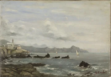 Blick auf die Kirche von Boccadasse in Genua und die Landzunge von Portofino