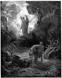 Adam und Eva werden aus dem Paradies vertrieben - Illustration von Gustave Doré für die Bibel