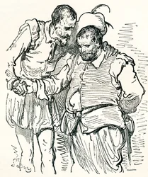 Nach einer Originalzeichnung von Gustave Doré von Don Quijote und Sancho Panza. Aus Leben und Erinnerungen von Gustave Doré, veröffentlicht 1885.