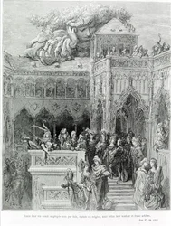 Ihr ganzes Leben wurde nicht durch Gesetze, Statuten oder Regeln bestimmt, sondern nach ihrem Willen und freiem Willen, nach Gargantua (1534) von François Rabelais (1483 - 1553). Gravur von Gustave Doré (1832-1883)