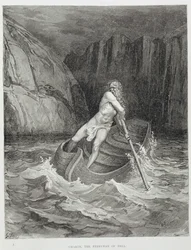 Charon, der Fährmann der Hölle, aus der Göttlichen Komödie (Inferno) von Dante Alighieri (1265-1321), gestochen von Stéphane Pannemaker (1847-1930), um 1868