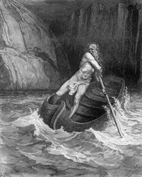Charon, der Fährmann der Hölle, aus „Die Göttliche Komödie“ (Inferno) von Dante Alighieri (1265-1321), gestochen von Stéphane Pannemaker (1847-1930), um 1868
