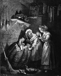 Aschenputtel: Illustration von Gustave Doré in „Les Contes“ von Charles Perrault.