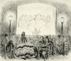 Kaffee-Konzertsaal in Frankreich, ca. 1865, Gravur