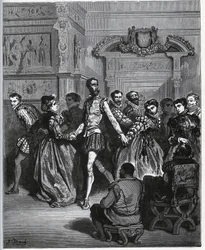 Abendveranstaltung nach Don Antonio. Don Quijote entdeckt ohne Wertschätzung die Freuden des Tanzes - aus "Don Quijote von der Mancha" von Miguel Cervantes
