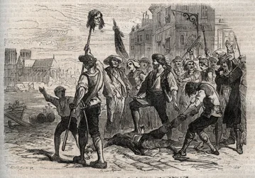 Französische Revolution: Tod von Jacques de Flesselles, Graf von Brégy (1730-1789), französischer Verwalter, prévôt des marchands sur les degrés de l