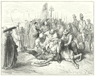 Gustave Dorés Don Quixote: "Die klagenden Töne der Stimme des Knappen riefen Don Quixote schließlich zu sich selbst zurück"