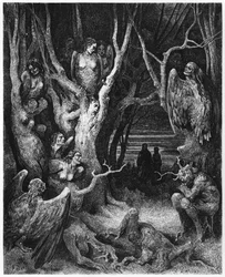Harpyien, Illustration aus „Die Göttliche Komödie“ (Inferno) von Dante Alighieri (1265-1321), Paris, veröffentlicht 1885