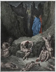 Inferno, 29. Gesang: Vergil tadelt Dantes Neugier, Illustration aus Dantes „Göttlicher Komödie“, 1885