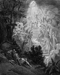 Jakobs Traum von einer Treppe, die zum Himmel führt, mit Gott an der Spitze, 1865-1866